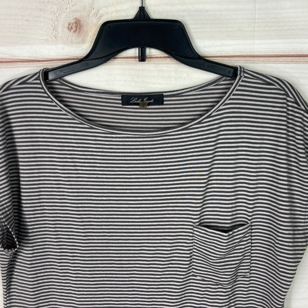 Laila Jayde Top Womens S Gray Stripe T-Shirt Boat Neck Dolman Sleeve Knit Pocket - Picture 2 of 6